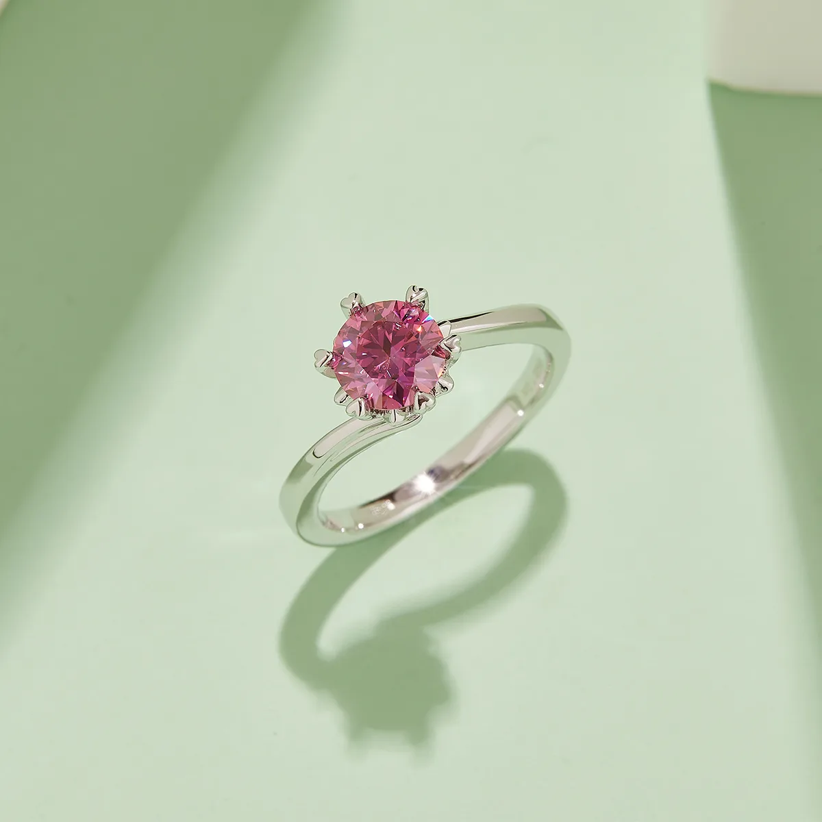 Twisted-Band Classic Snowflake S925 White-Gold-Plated Silver Moissanite Proposal Ring Women's Ring 1ct D