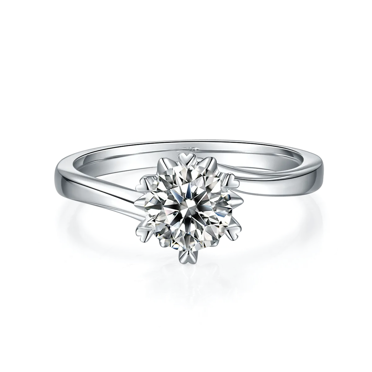 Twisted-Band Classic Snowflake S925 White-Gold-Plated Silver Moissanite Proposal Ring Women's Ring 1ct D