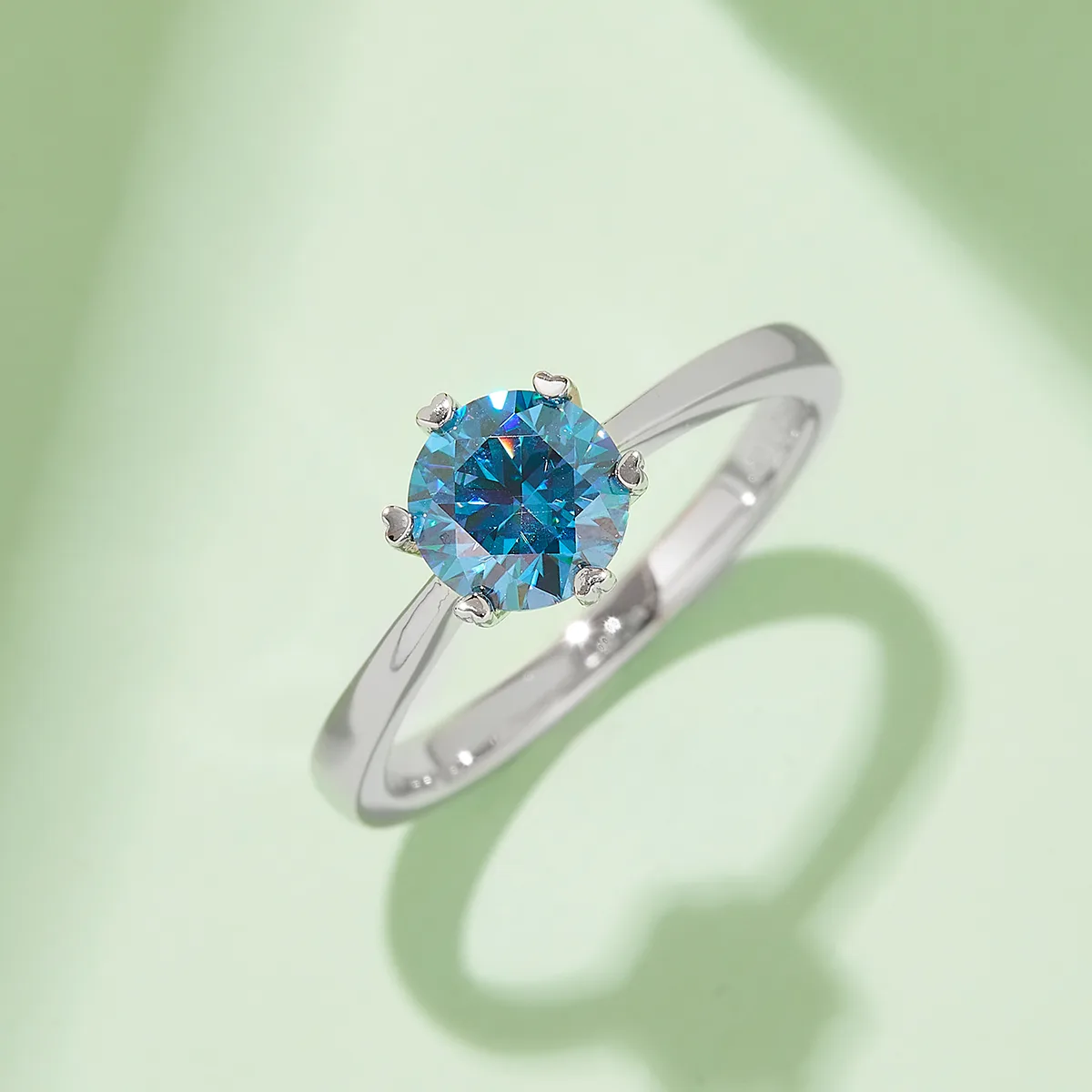 Straight-Band Classic Six-Prong S925 White-Gold-Plated Silver Moissanite Proposal Ring Women's Ring 1ct D