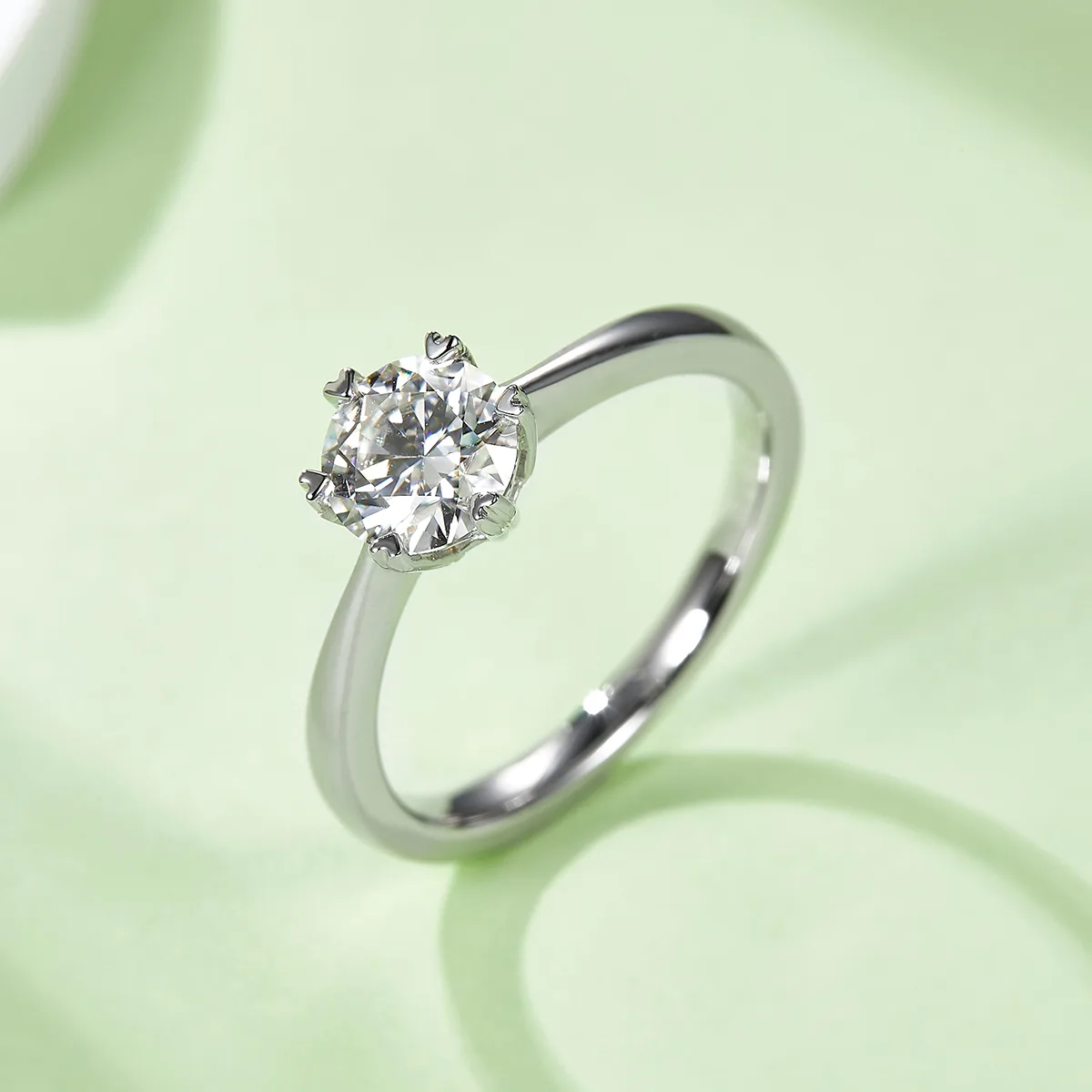 Straight-Band Classic Six-Prong S925 White-Gold-Plated Silver Moissanite Proposal Ring Women's Ring 1ct D