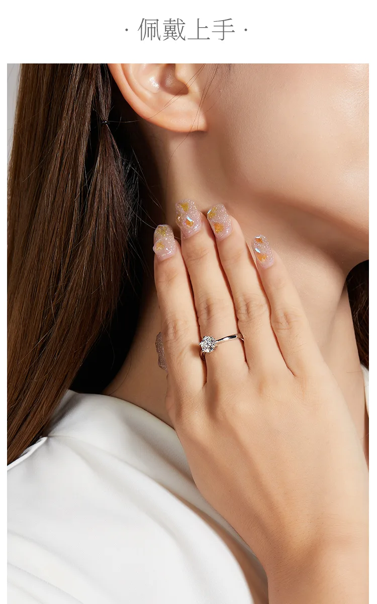 Straight-Band Classic Six-Prong S925 White-Gold-Plated Silver Moissanite Proposa