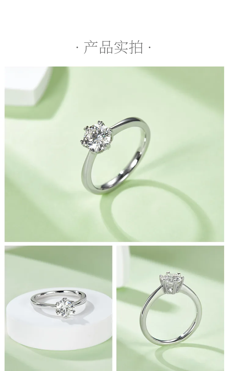 Straight-Band Classic Six-Prong S925 White-Gold-Plated Silver Moissanite Proposa