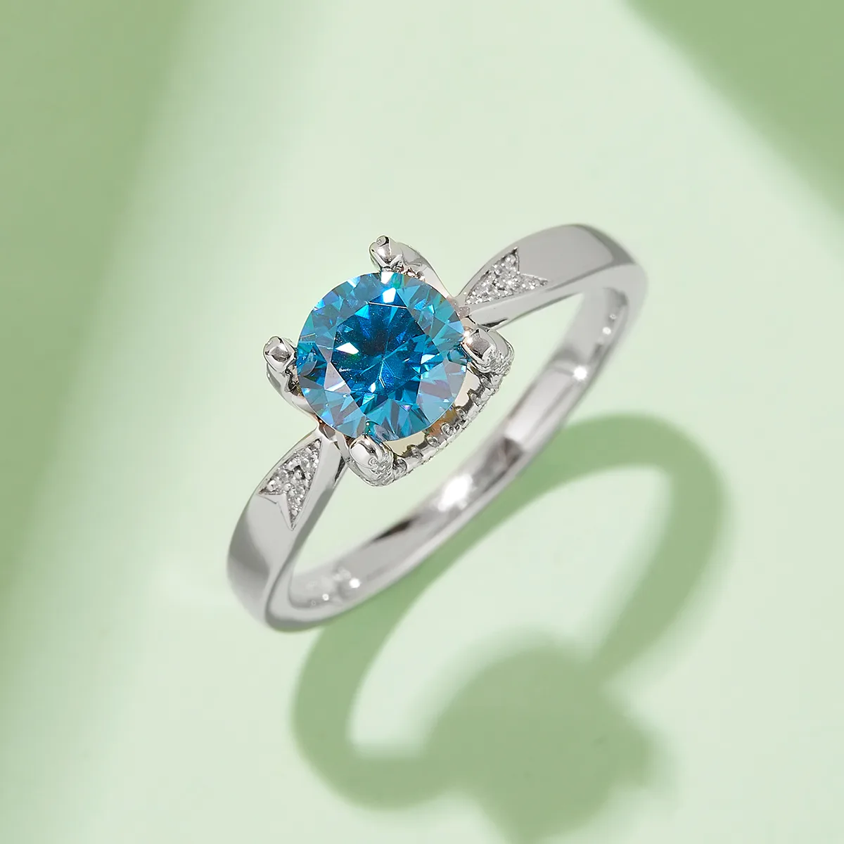 Straight-Band V Micro-Pavé Ox S925 White-Gold-Plated Silver Moissanite Engagement Ring Women's Ring 1ct D