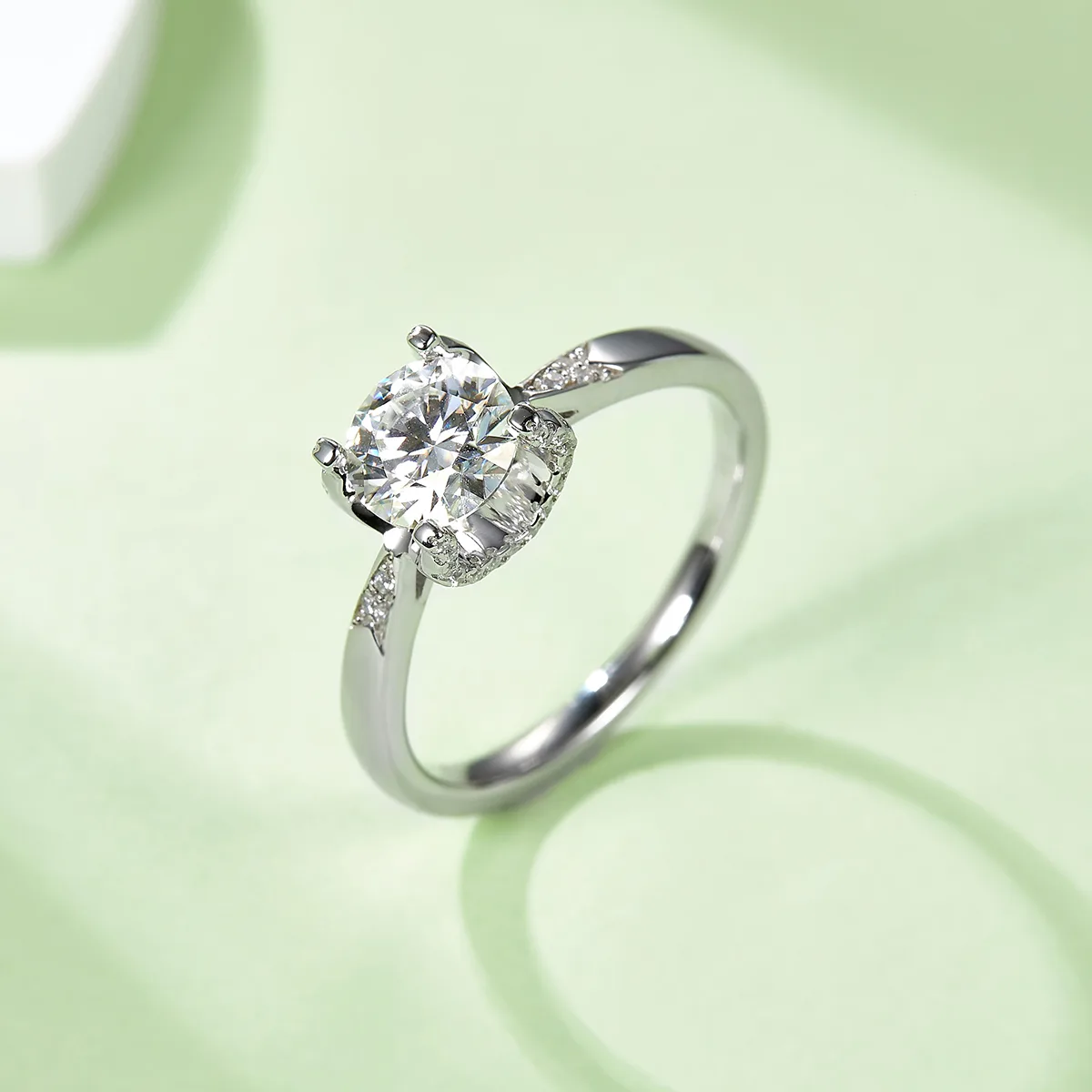 Straight-Band V Micro-Pavé Ox S925 White-Gold-Plated Silver Moissanite Engagement Ring Women's Ring 1ct D