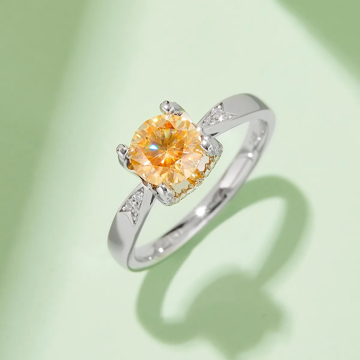 Straight-Band V Micro-Pavé Ox S925 White-Gold-Plated Silver Moissanite Engagement Ring Women's Ring 1ct D