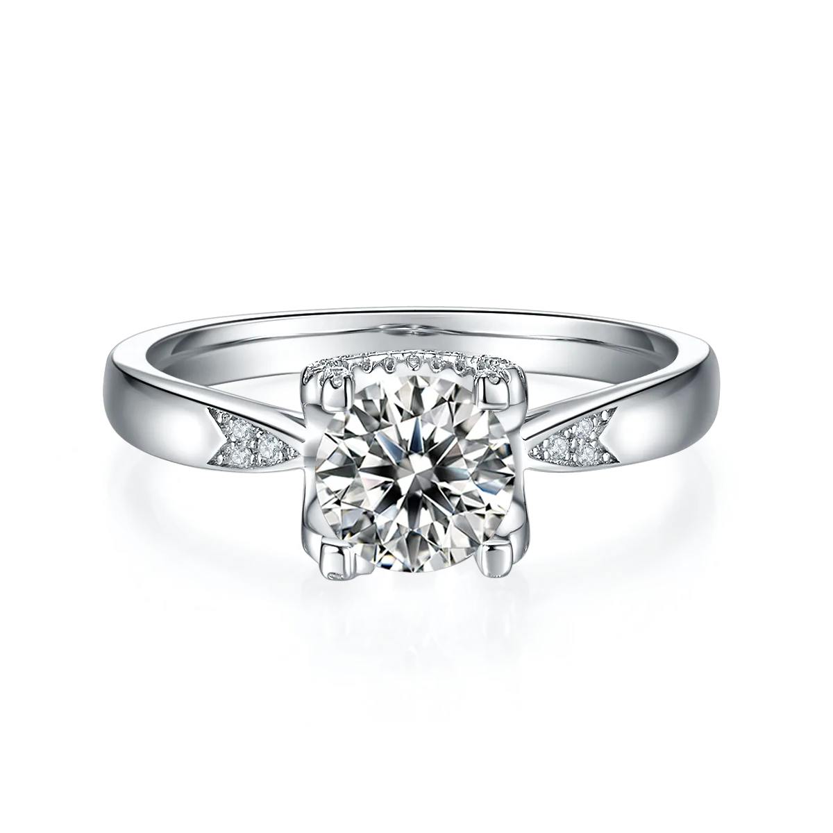 Straight-Band V Micro-Pavé Ox S925 White-Gold-Plated Silver Moissanite Engagement Ring Women's Ring 1ct D