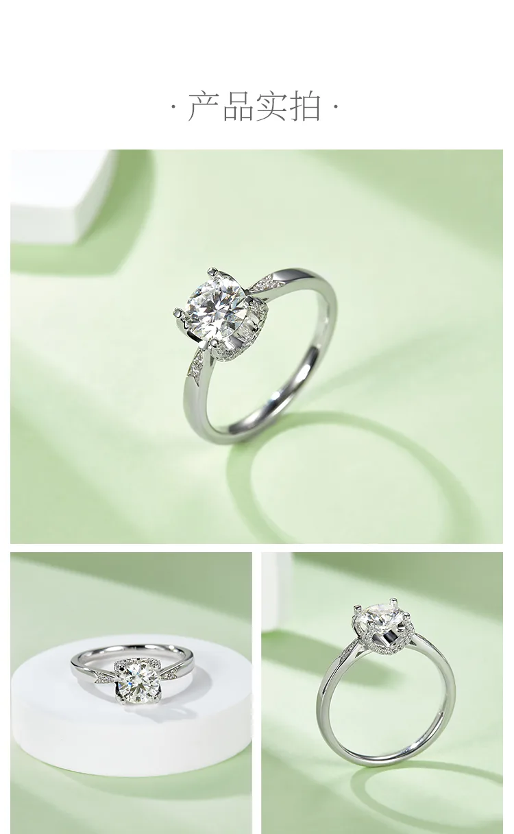 Straight-Band V Micro-Pavé Ox S925 White-Gold-Plated Silver Moissanite Engagemen