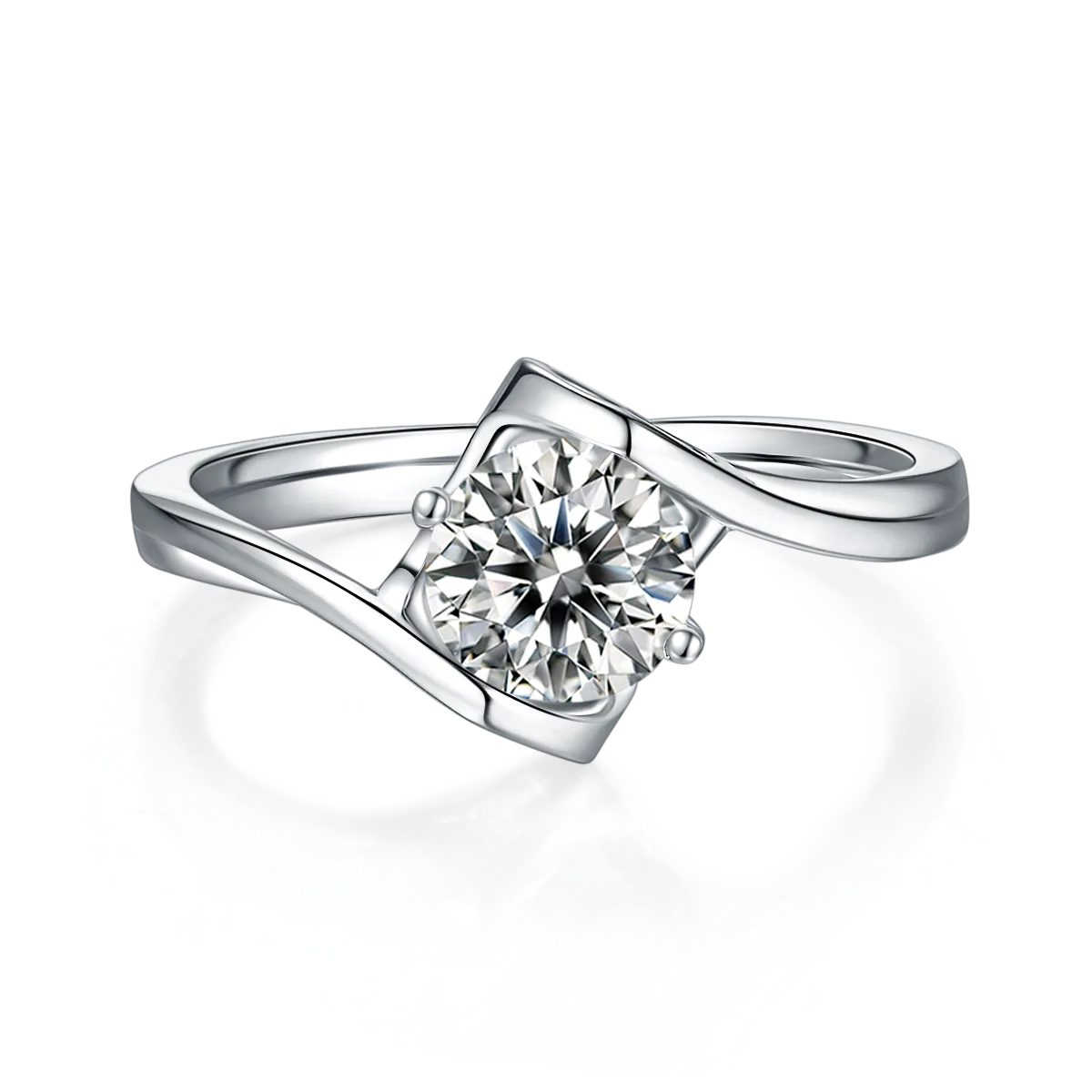 Twisted-Band Classic Angel's Kiss S925 White-Gold-Plated Silver Moissanite Wedding Band Women's Ring 1ct D
