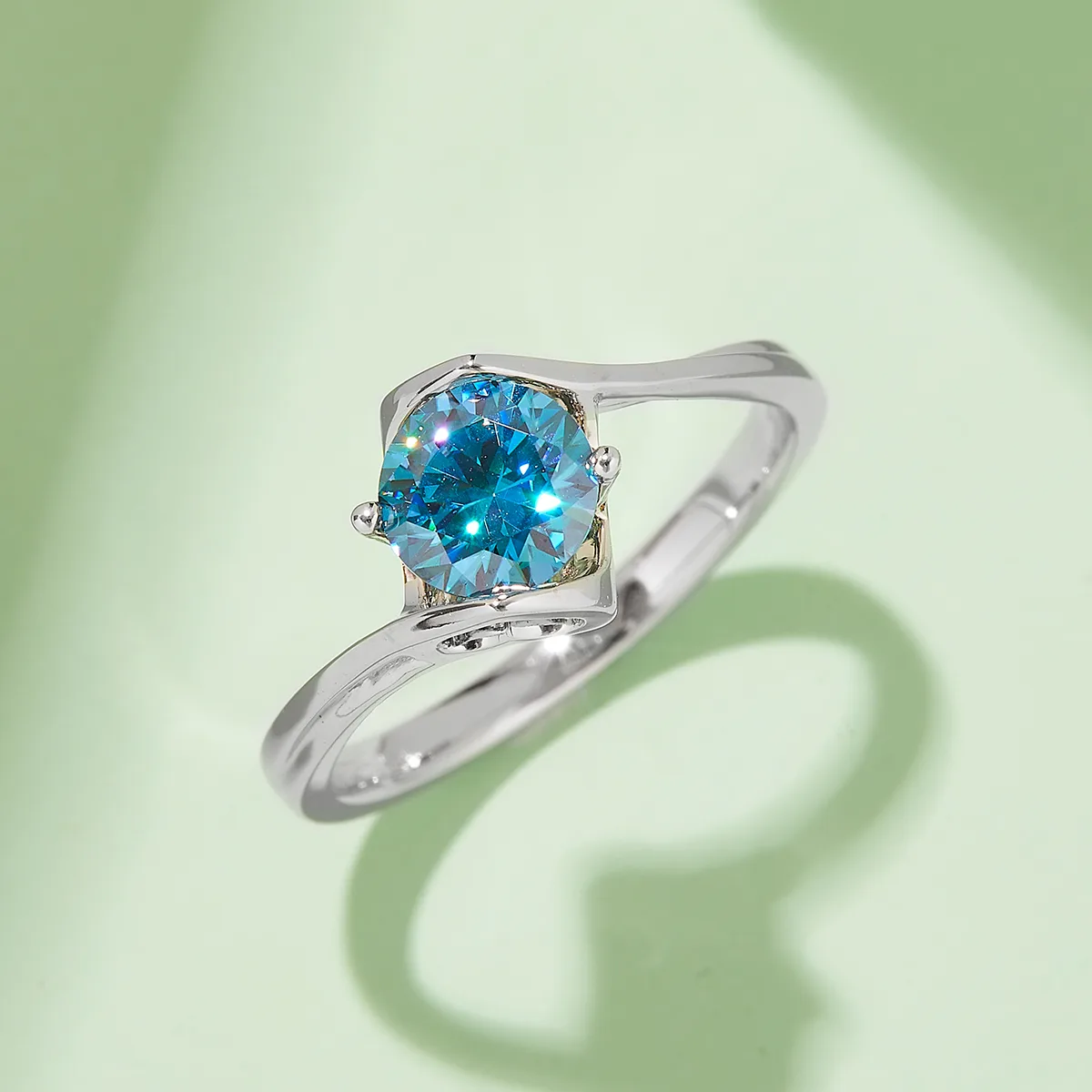 Twisted-Band Classic Angel's Kiss S925 White-Gold-Plated Silver Moissanite Wedding Band Women's Ring 1ct D