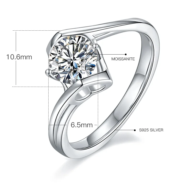 Twisted-Band Classic Angel's Kiss S925 White-Gold-Plated Silver Moissanite Wedding Band Women's Ring 1ct D