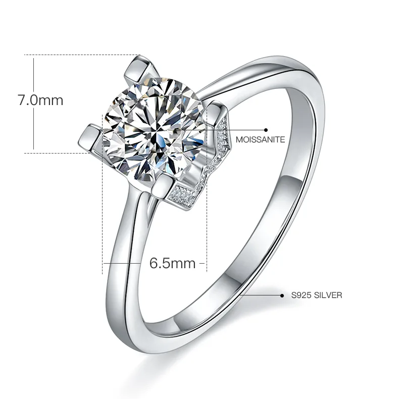 Straight-Band V HWLetter Letter S925 White-Gold-Plated Silver Moissanite Wedding Band Women's Ring 1ct D