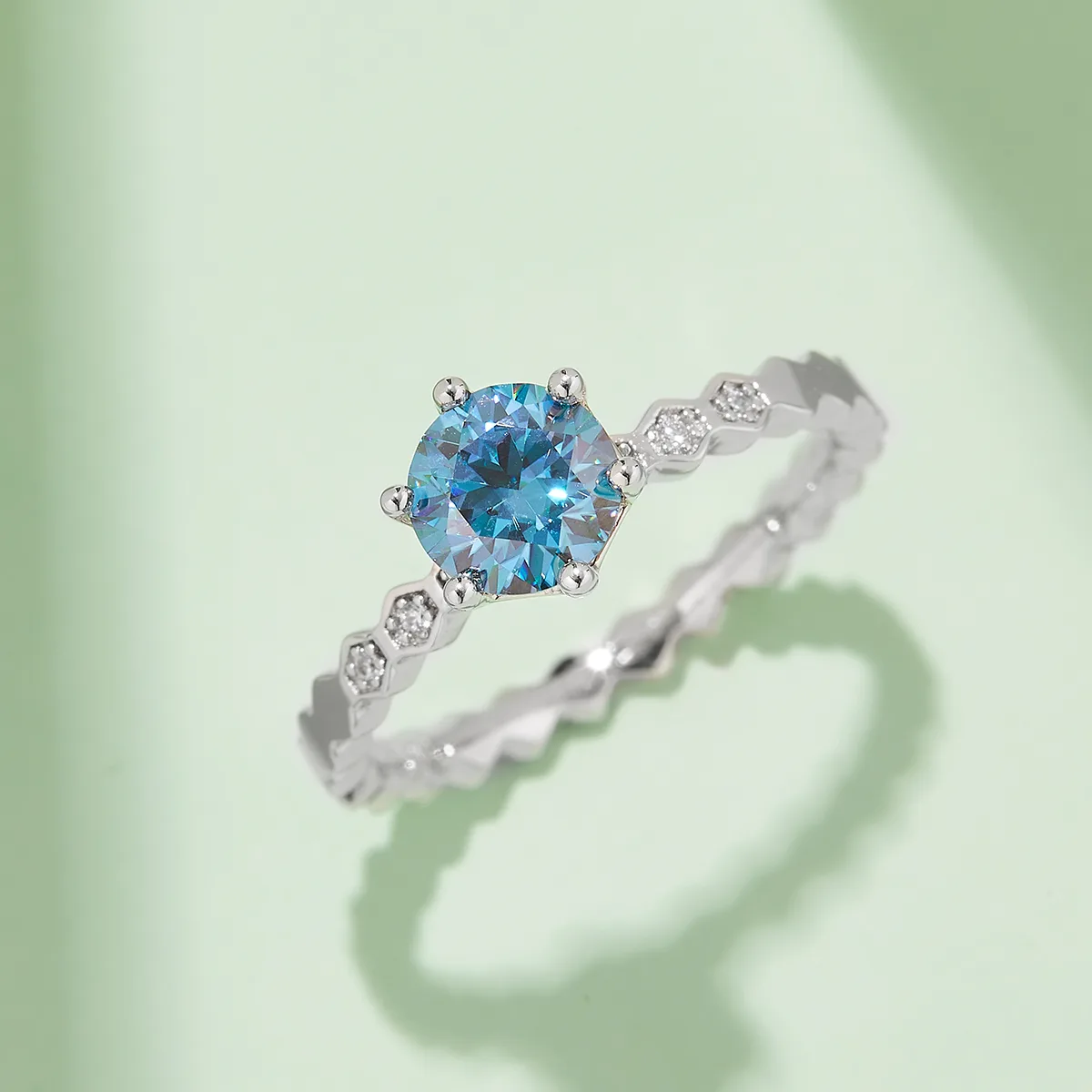 Straight-Band Micro-Pavé Honeycomb S925 White-Gold-Plated Silver Moissanite Proposal Ring Women's Ring 1ct D