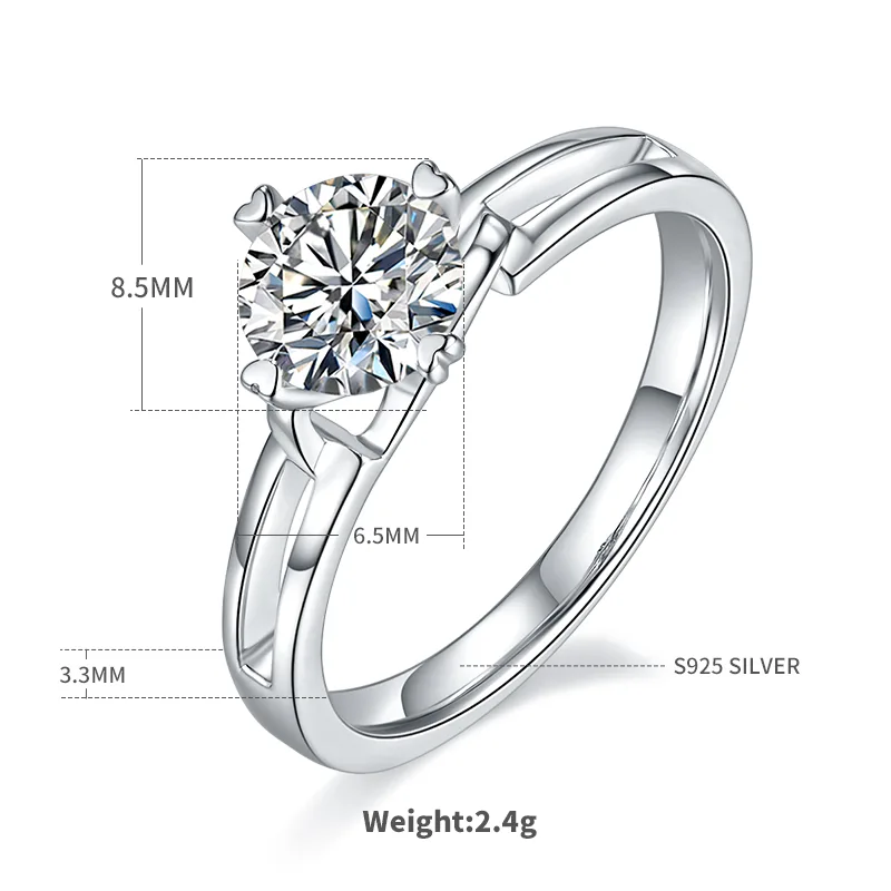 Straight-Band Minimalist Flower S925 White-Gold-Plated Silver Moissanite Engagement Ring Women's Ring 1ct D