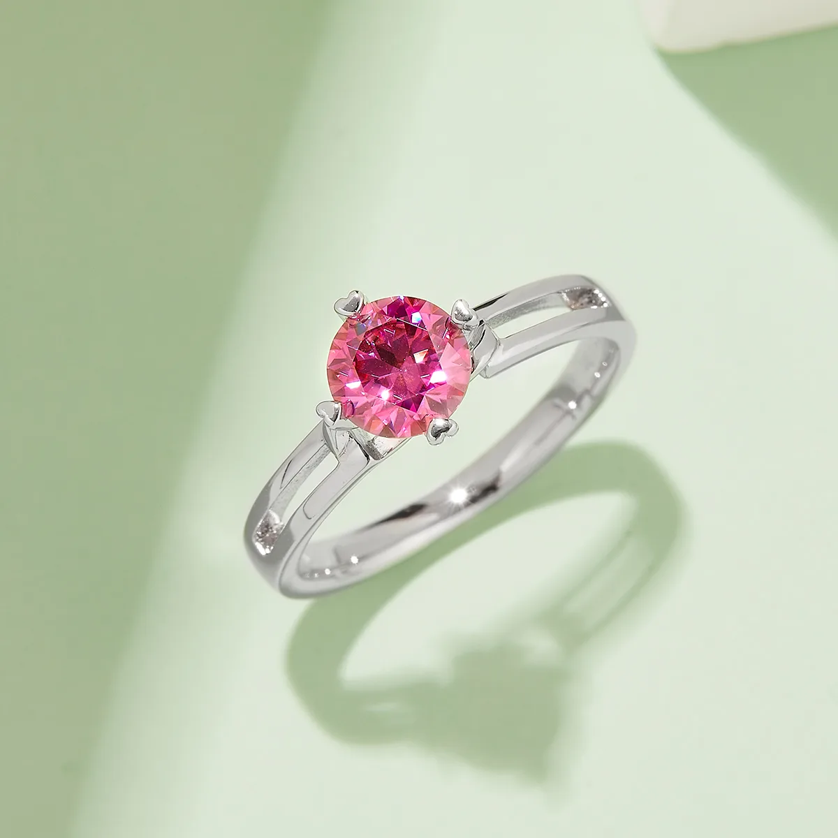 Straight-Band Minimalist Flower S925 White-Gold-Plated Silver Moissanite Engagement Ring Women's Ring 1ct D