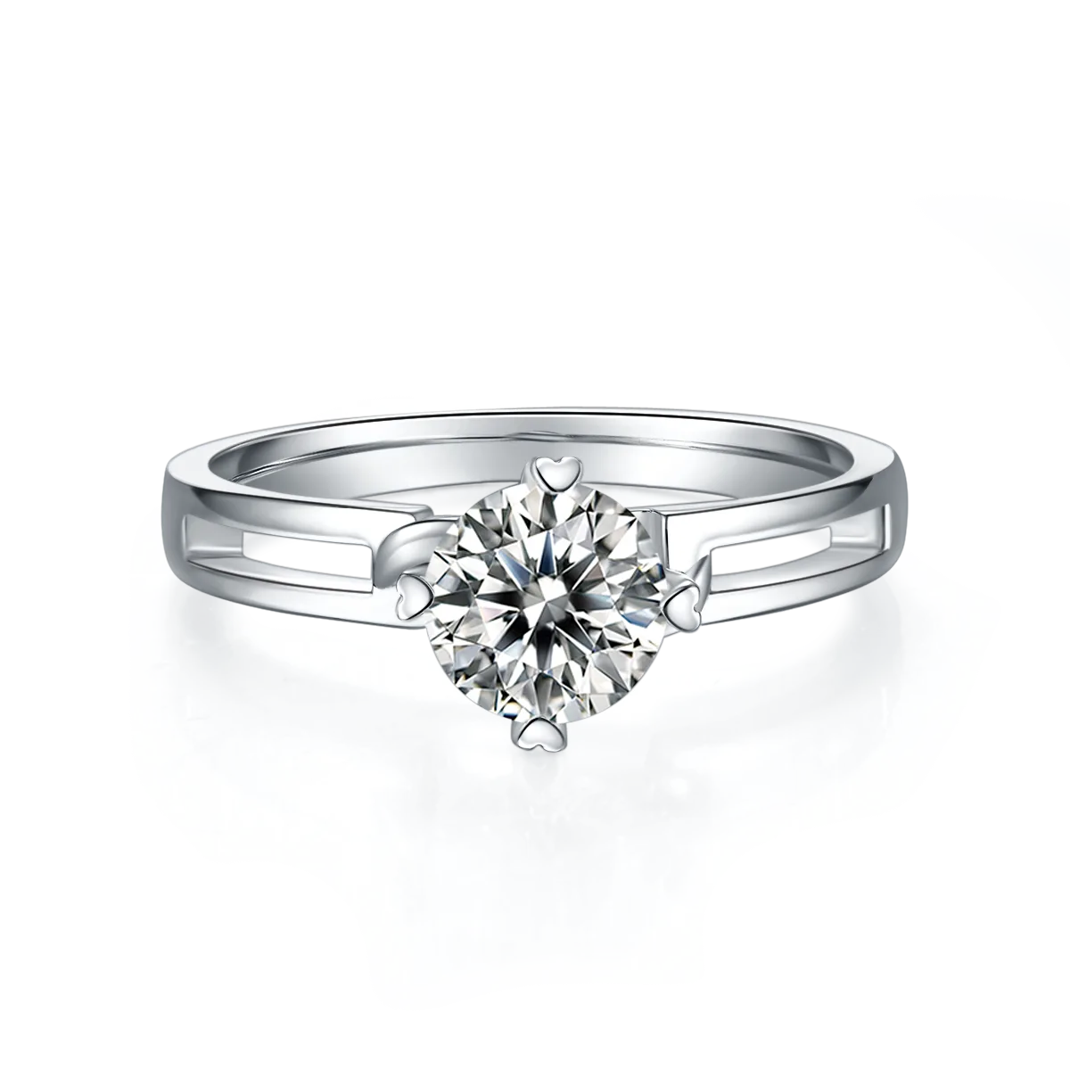 Straight-Band Minimalist Flower S925 White-Gold-Plated Silver Moissanite Engagement Ring Women's Ring 1ct D
