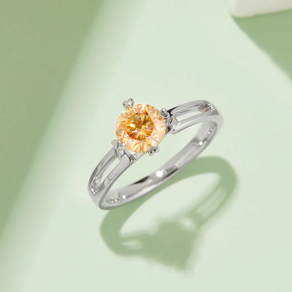 Straight-Band Minimalist Flower S925 White-Gold-Plated Silver Moissanite Engagement Ring Women's Ring 1ct D
