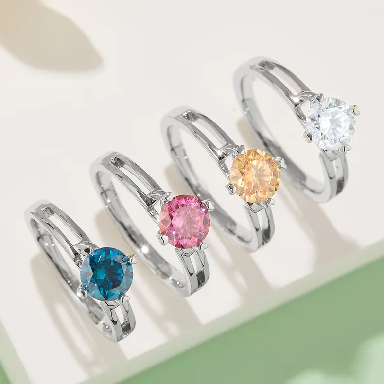 Straight-Band Minimalist Flower S925 White-Gold-Plated Silver Moissanite Engagement Ring Women's Ring 1ct D