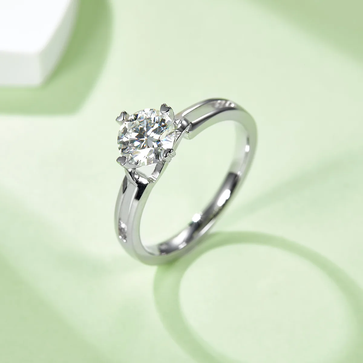 Straight-Band Minimalist Flower S925 White-Gold-Plated Silver Moissanite Engagement Ring Women's Ring 1ct D