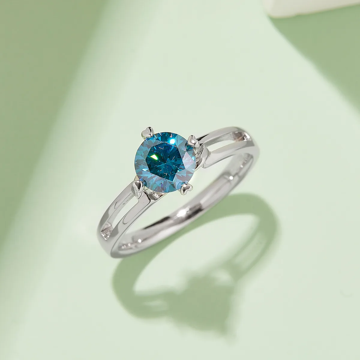 Straight-Band Minimalist Flower S925 White-Gold-Plated Silver Moissanite Engagement Ring Women's Ring 1ct D