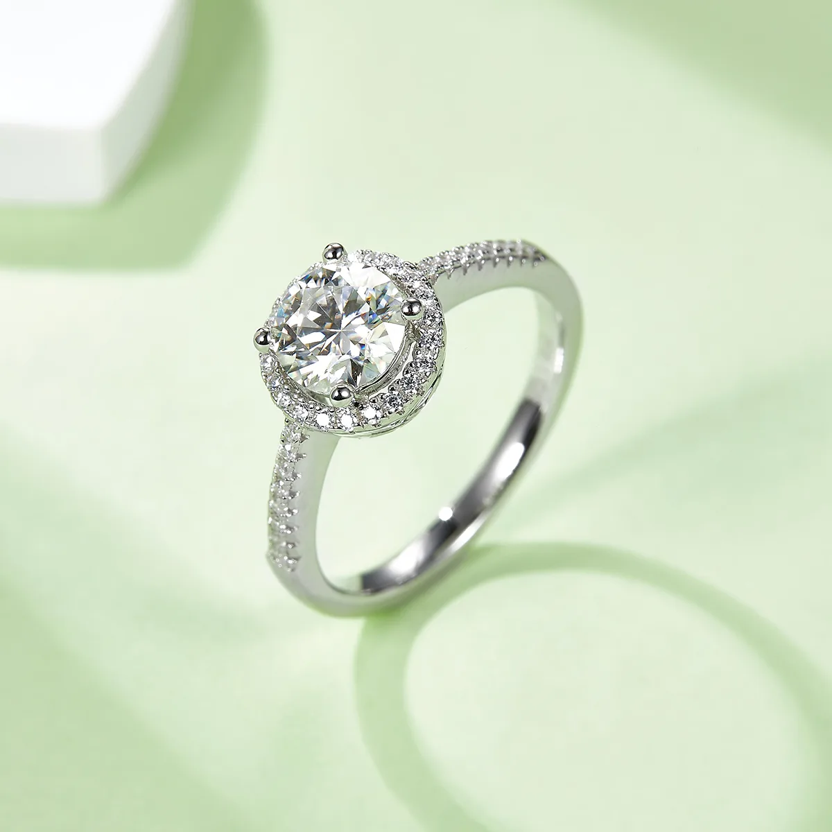 Straight-Band Deluxe Round Bezel S925 White-Gold-Plated Silver Moissanite Proposal Ring Women's Ring 1ct D