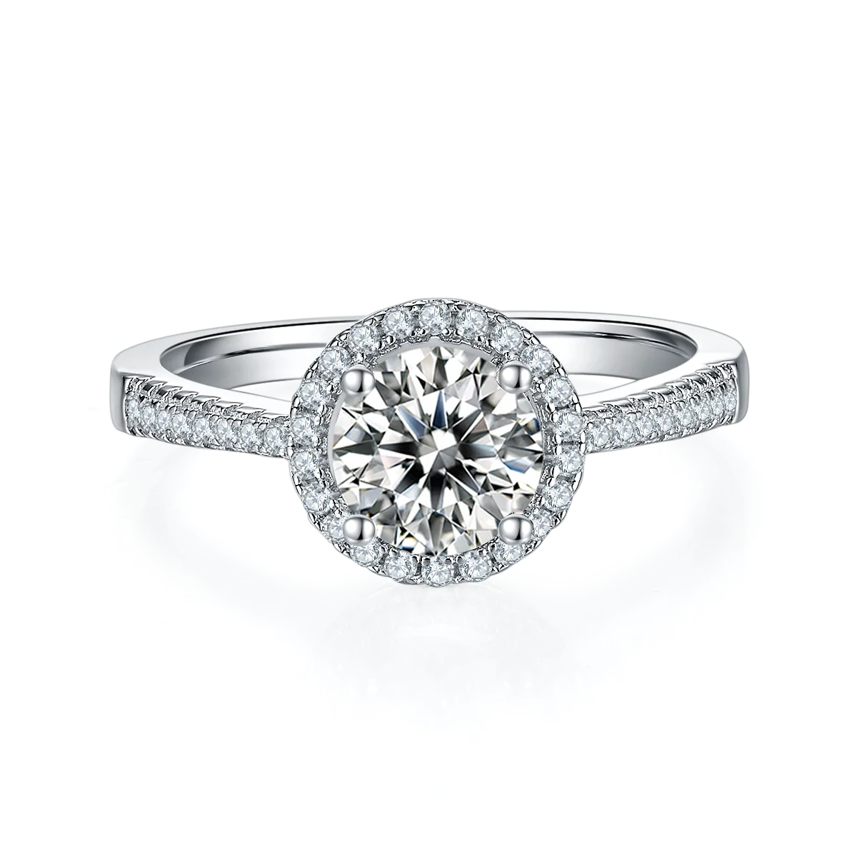 Straight-Band Deluxe Round Bezel S925 White-Gold-Plated Silver Moissanite Proposal Ring Women's Ring 1ct D