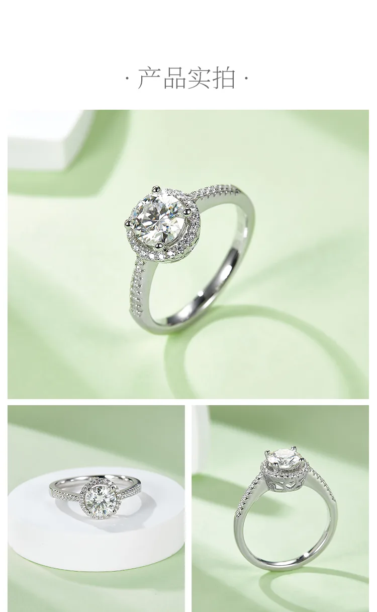 Straight-Band Deluxe Round Bezel S925 White-Gold-Plated Silver Moissanite Propos
