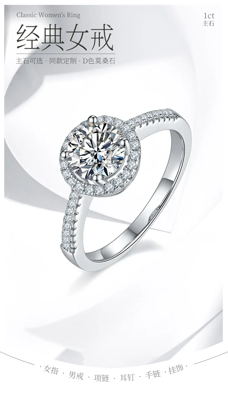 Straight-Band Deluxe Round Bezel S925 White-Gold-Plated Silver Moissanite Propos