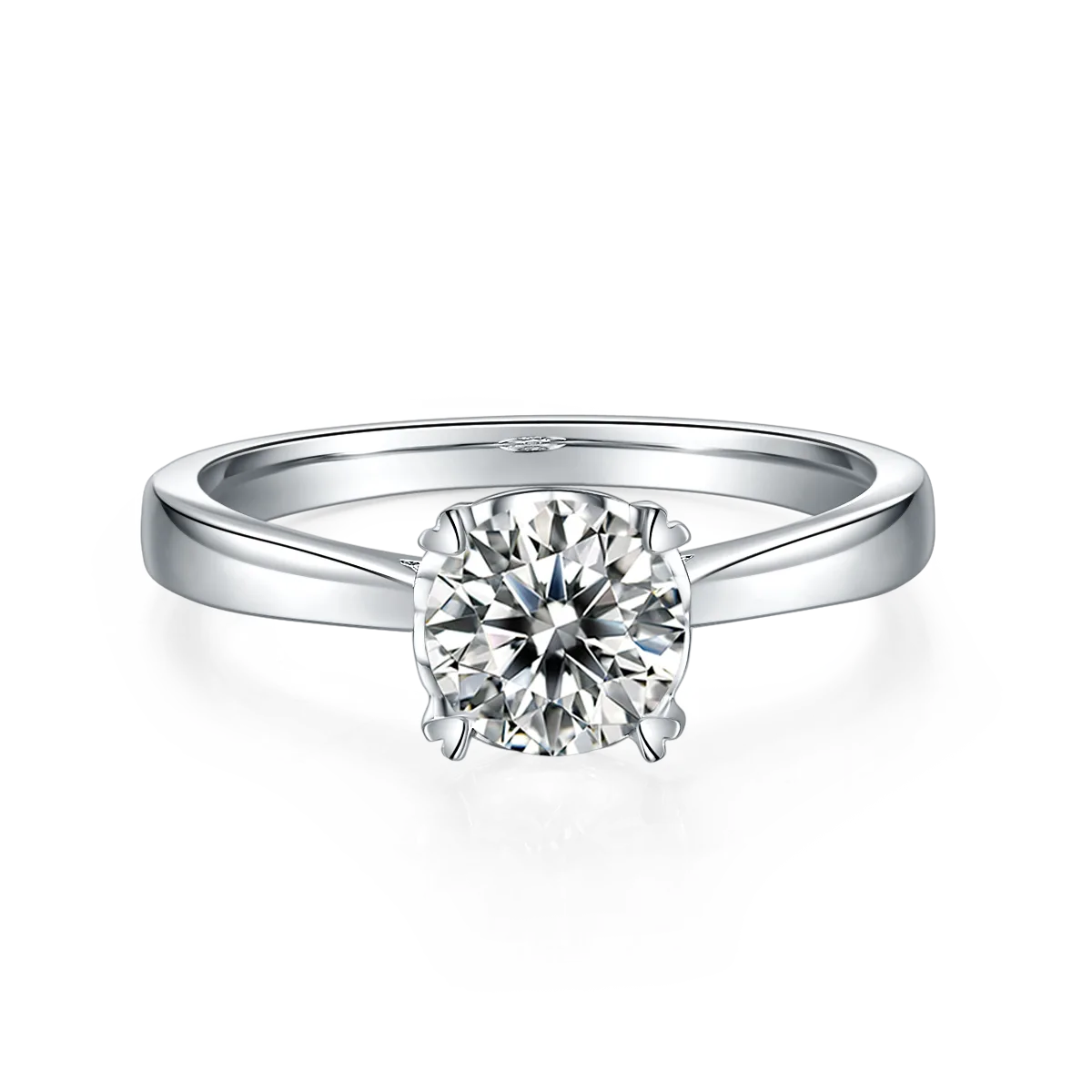 Straight-Band Heart Four-Prong S925 White-Gold-Plated Silver Moissanite Engagement Ring Women's Ring 1ct D