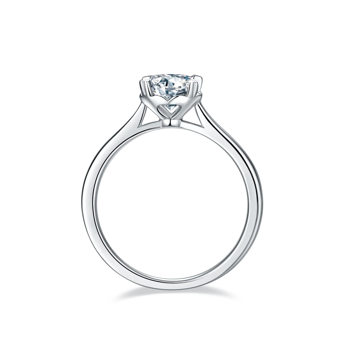 Straight-Band Heart Four-Prong S925 White-Gold-Plated Silver Moissanite Engagement Ring Women's Ring 1ct D