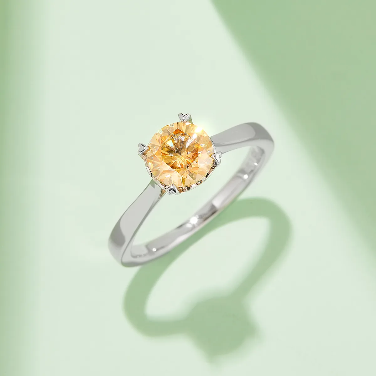 Straight-Band Heart Four-Prong S925 White-Gold-Plated Silver Moissanite Engagement Ring Women's Ring 1ct D