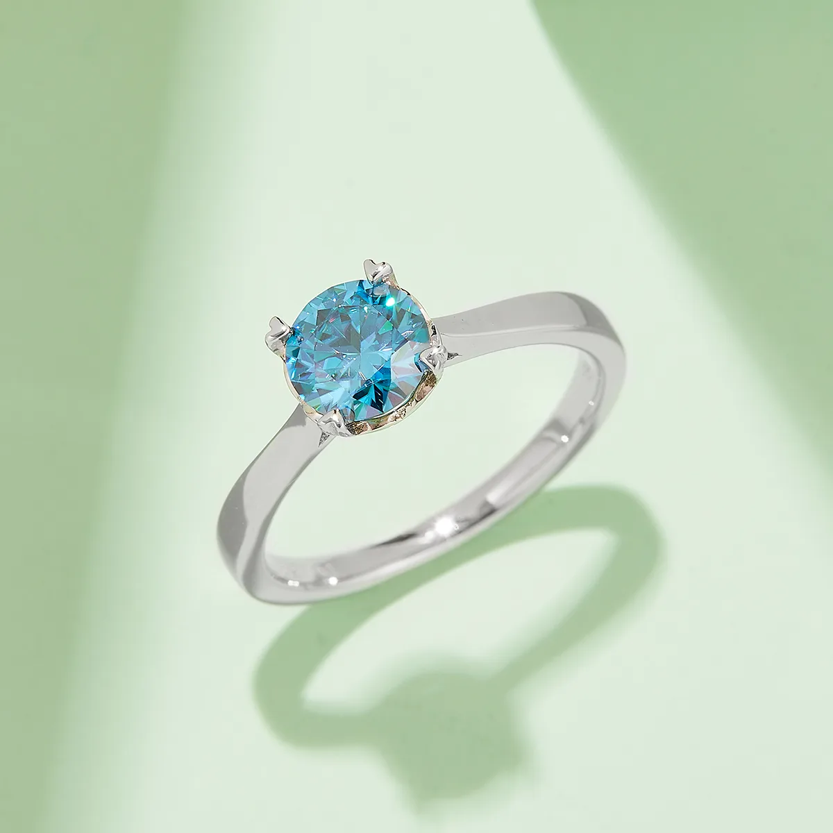 Straight-Band Heart Four-Prong S925 White-Gold-Plated Silver Moissanite Engagement Ring Women's Ring 1ct D
