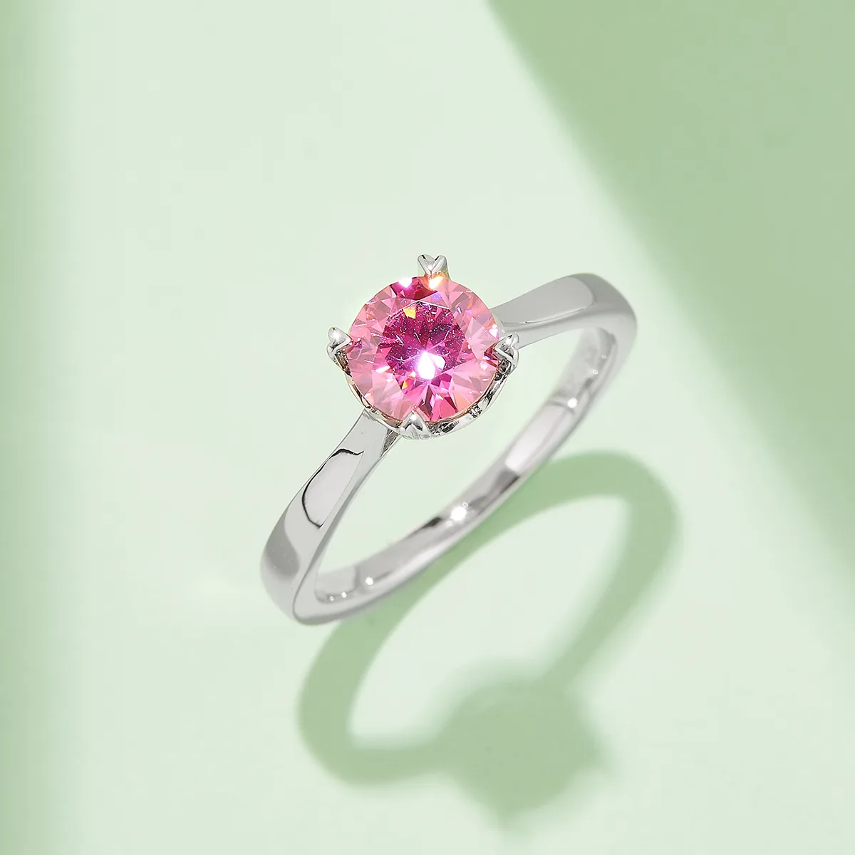 Straight-Band Heart Four-Prong S925 White-Gold-Plated Silver Moissanite Engagement Ring Women's Ring 1ct D