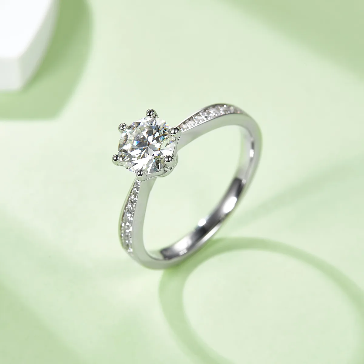 Straight-Band Spirit S925 White-Gold-Plated Silver Moissanite Engagement Ring Women's Ring 1ct D