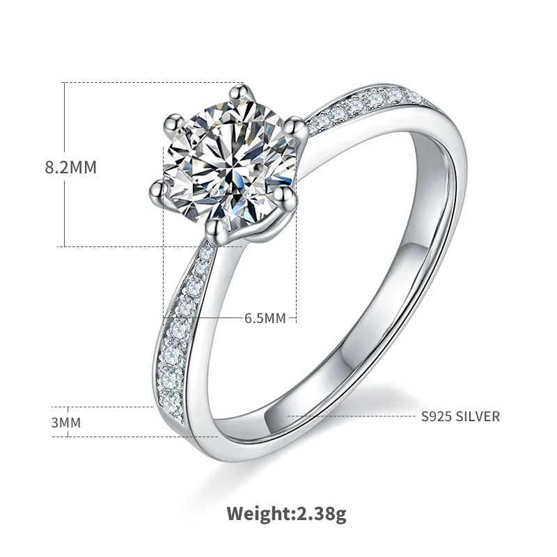 Straight-Band Spirit S925 White-Gold-Plated Silver Moissanite Engagement Ring Women's Ring 1ct D