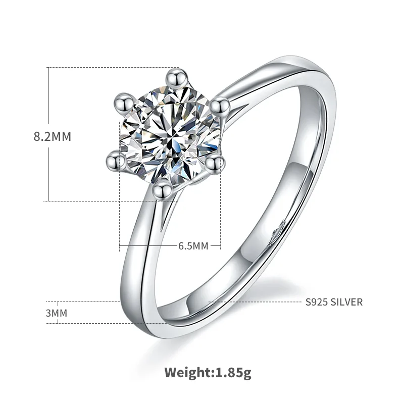 Straight-Band Crown S925 White-Gold-Plated Silver Moissanite Wedding Band Women's Ring 1ct D