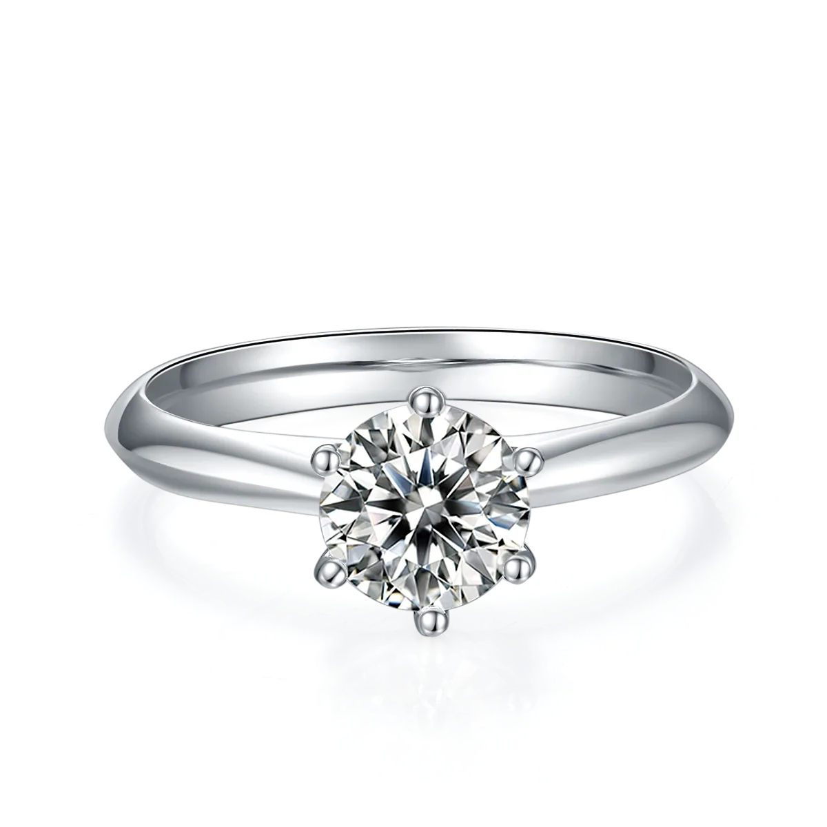 Straight-Band Classic Six-Prong T S925 White-Gold-Plated Silver Moissanite Wedding Band Women's Ring 1ct D