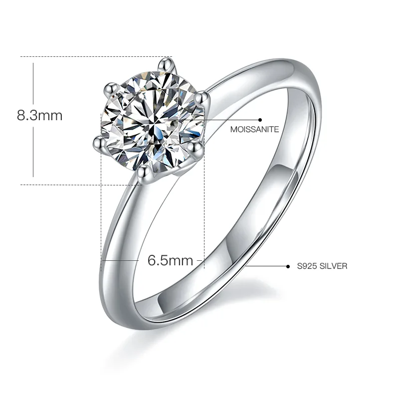Straight-Band Classic Six-Prong T S925 White-Gold-Plated Silver Moissanite Wedding Band Women's Ring 1ct D