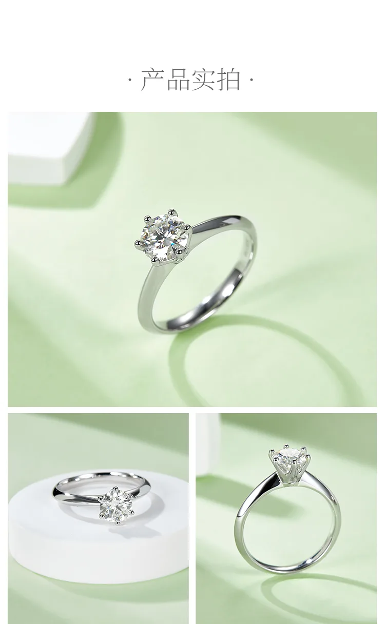 Straight-Band Classic Six-Prong T S925 White-Gold-Plated Silver Moissanite Weddi