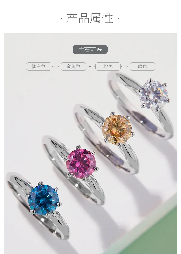 Straight-Band Classic Six-Prong T S925 White-Gold-Plated Silver Moissanite Weddi