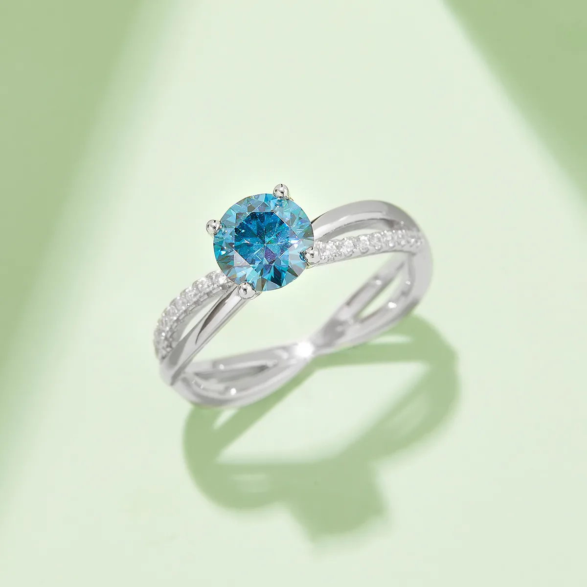 Double-Band S925 White-Gold-Plated Silver Moissanite Engagement Ring Women's Ring 1ct D