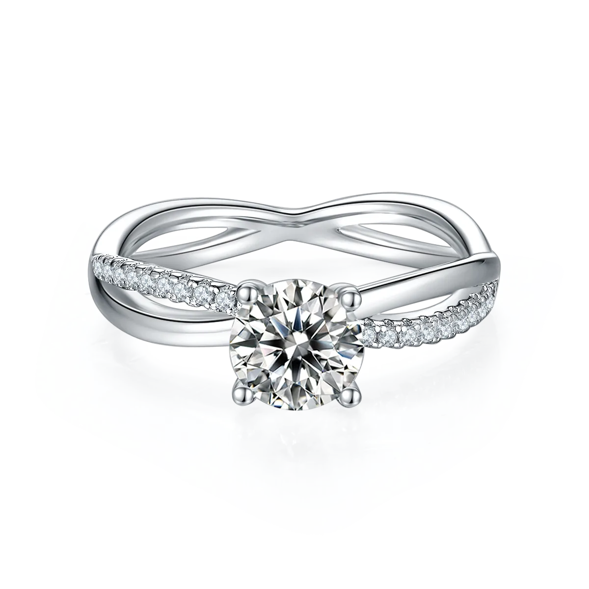 Double-Band S925 White-Gold-Plated Silver Moissanite Engagement Ring Women's Ring 1ct D