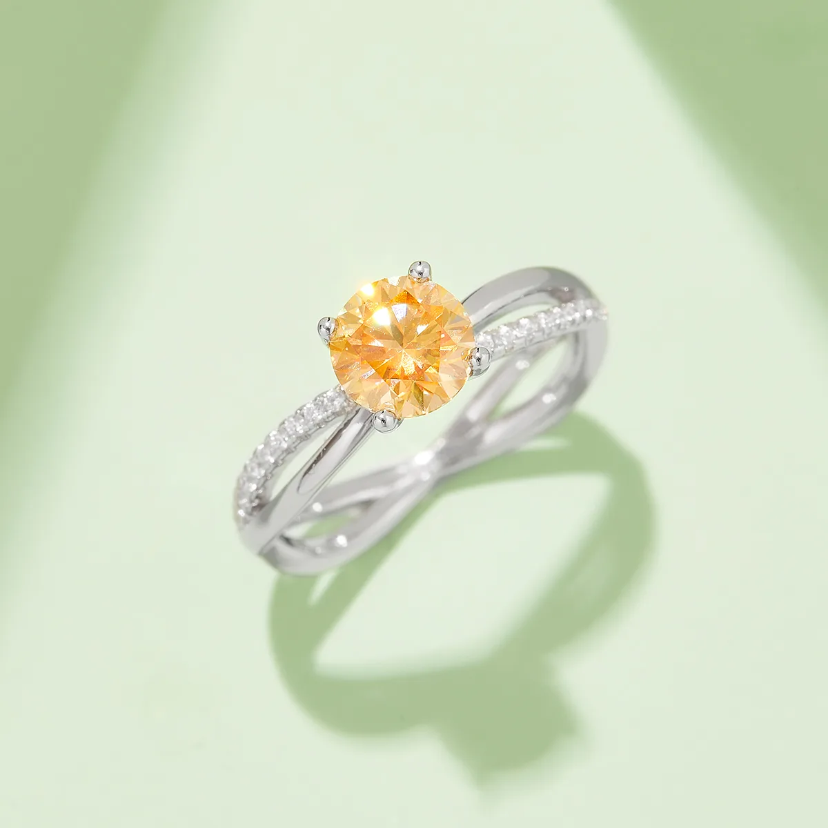 Double-Band S925 White-Gold-Plated Silver Moissanite Engagement Ring Women's Ring 1ct D