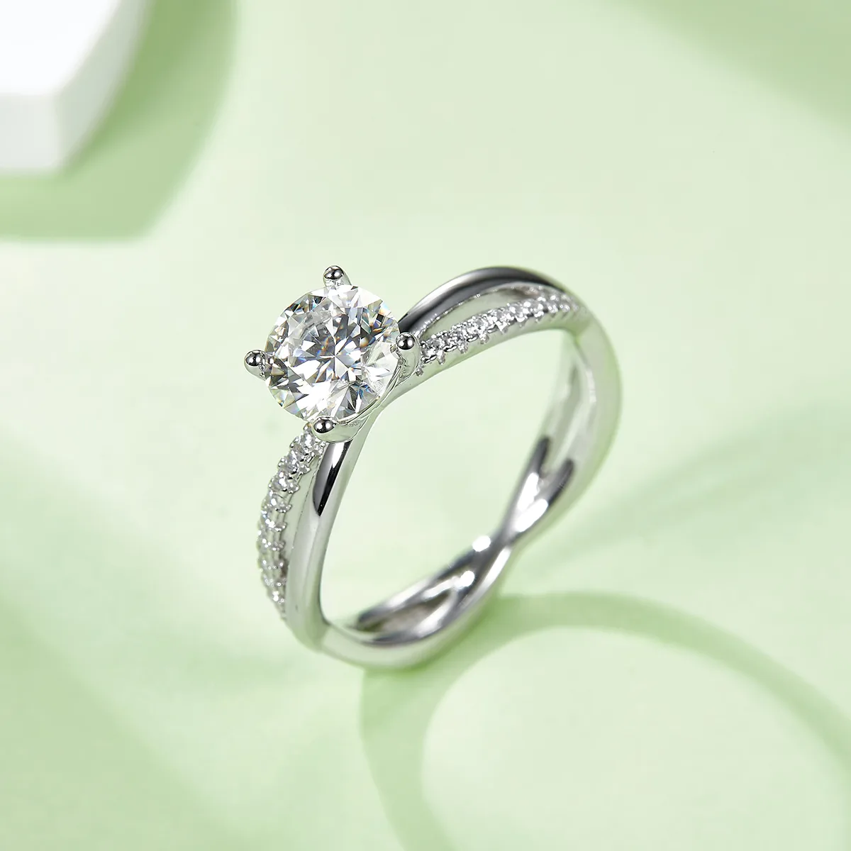 Double-Band S925 White-Gold-Plated Silver Moissanite Engagement Ring Women's Ring 1ct D