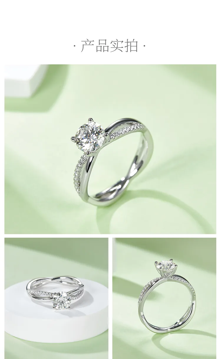 Double-Band S925 White-Gold-Plated Silver Moissanite Engagement Ring Women