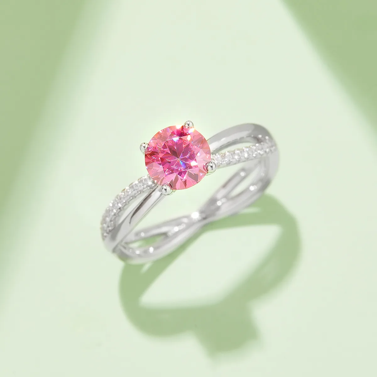Double-Band S925 White-Gold-Plated Silver Moissanite Engagement Ring Women's Ring 1ct D