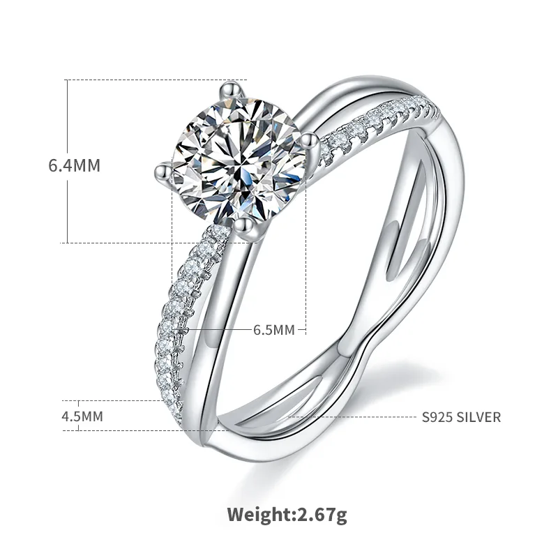 Double-Band S925 White-Gold-Plated Silver Moissanite Engagement Ring Women's Ring 1ct D