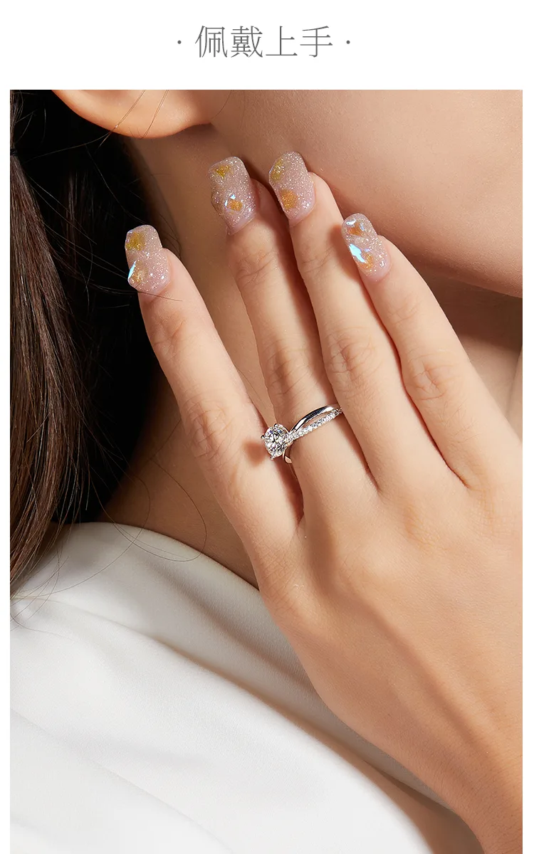 Double-Band S925 White-Gold-Plated Silver Moissanite Engagement Ring Women