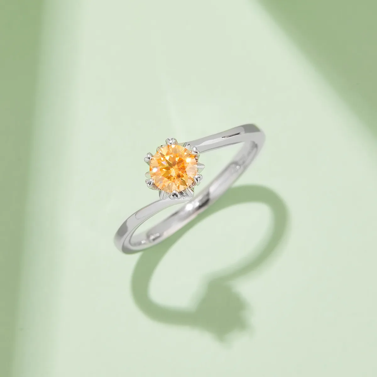 Twisted-Band Classic Snowflake S925 White-Gold-Plated Silver Moissanite Engagement Ring Women's Ring 0.5ct D