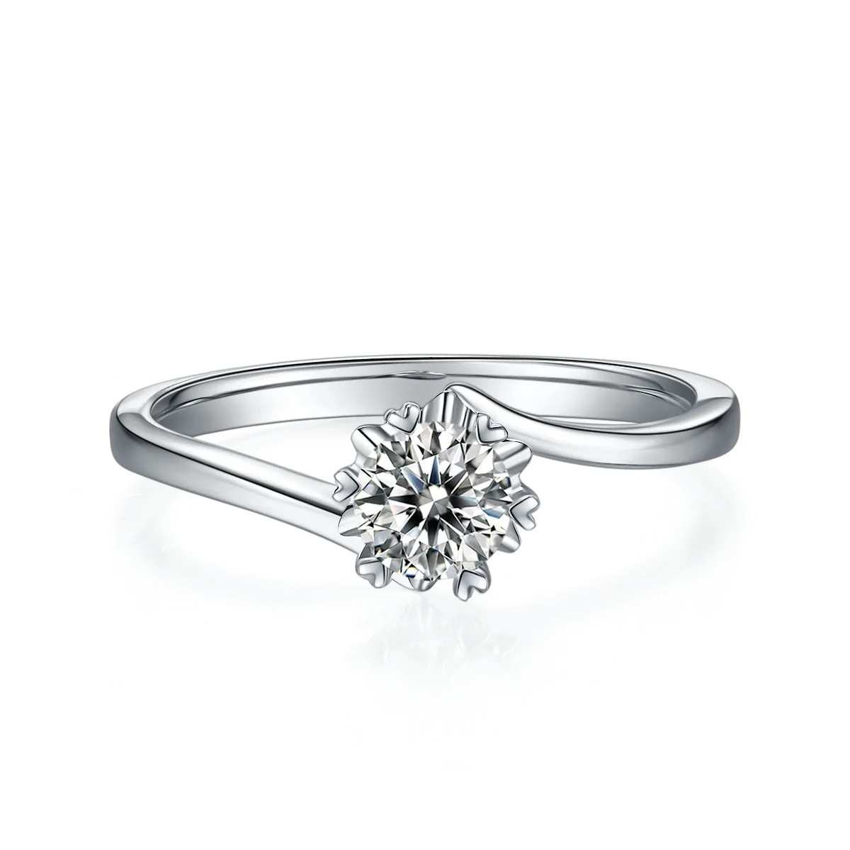 Twisted-Band Classic Snowflake S925 White-Gold-Plated Silver Moissanite Engagement Ring Women's Ring 0.5ct D