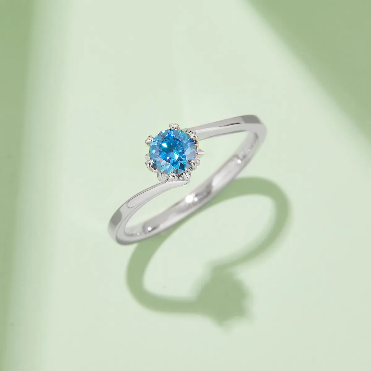 Twisted-Band Classic Snowflake S925 White-Gold-Plated Silver Moissanite Engagement Ring Women's Ring 0.5ct D